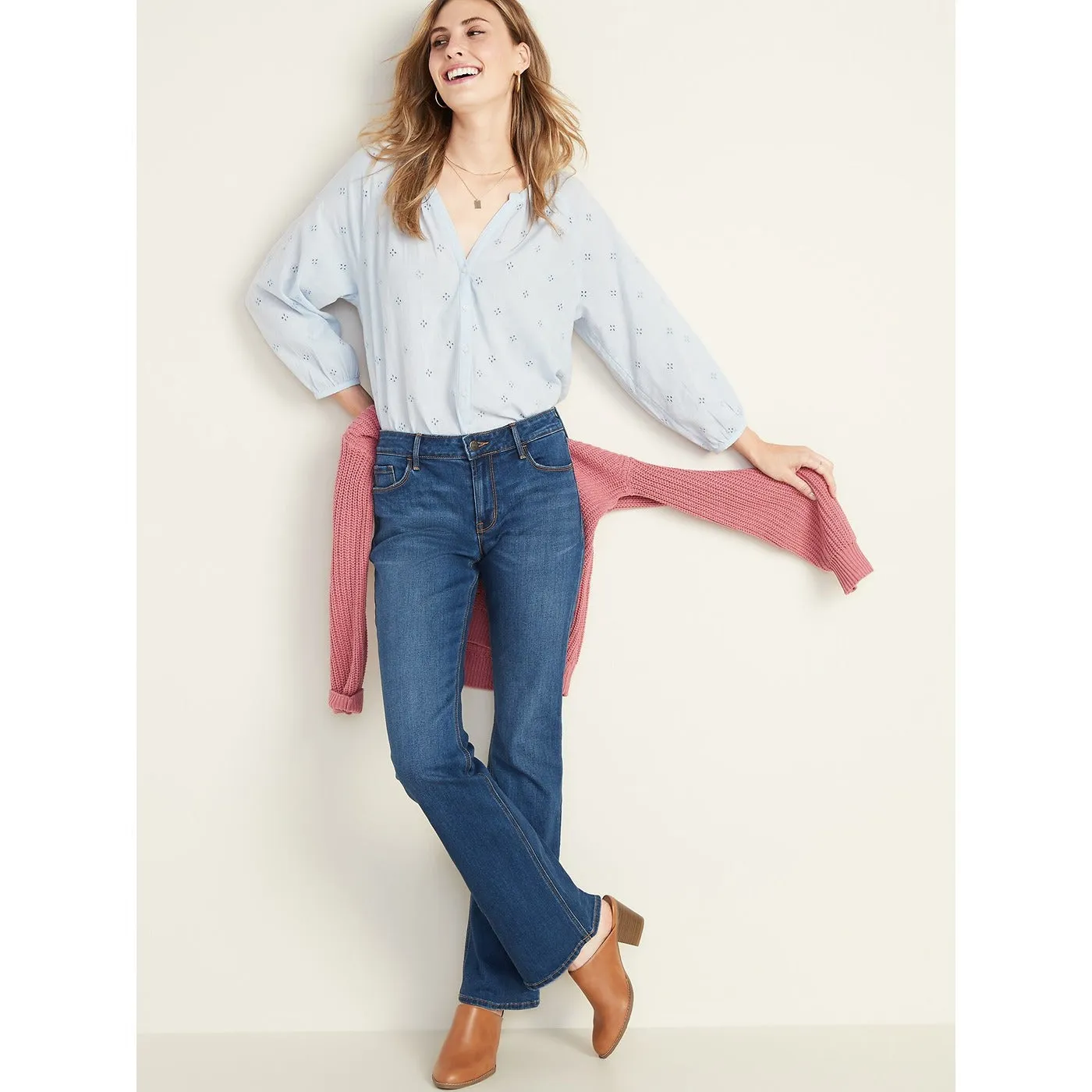 Mid Rise Dark Blue Micro Flare Jeans