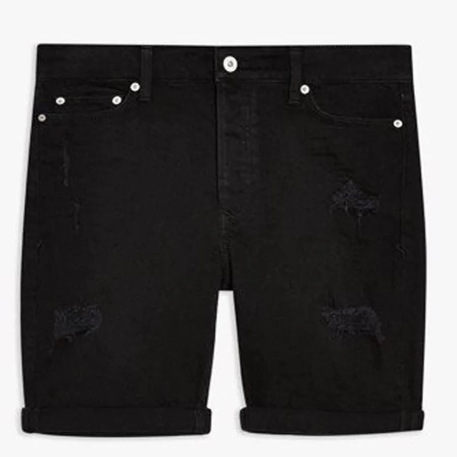 Premium Quality Black Denim Stretch Ripped Short For Men (TM-11428)