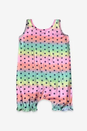 Simply Soft Tank Snap Romper - Washed Neon Pastel Stars