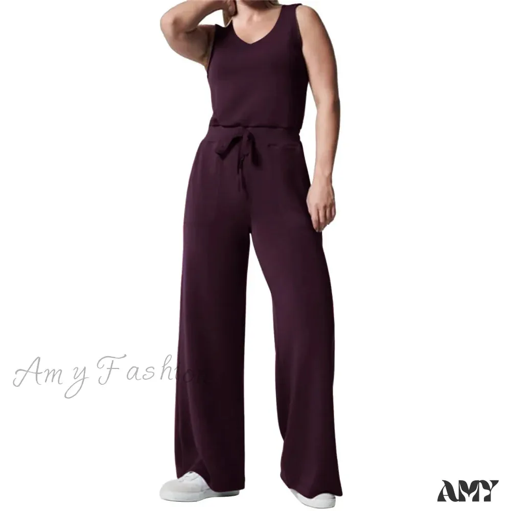 Solid Button Sleeveless Light Rip Straight Trendy Loose Trouser