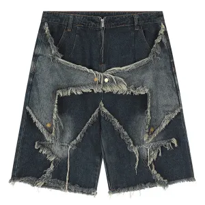 Star Patch High-Waisted Denim Shorts