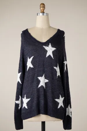 Star Pattern Sheer Knit Sweater - Blue Grey