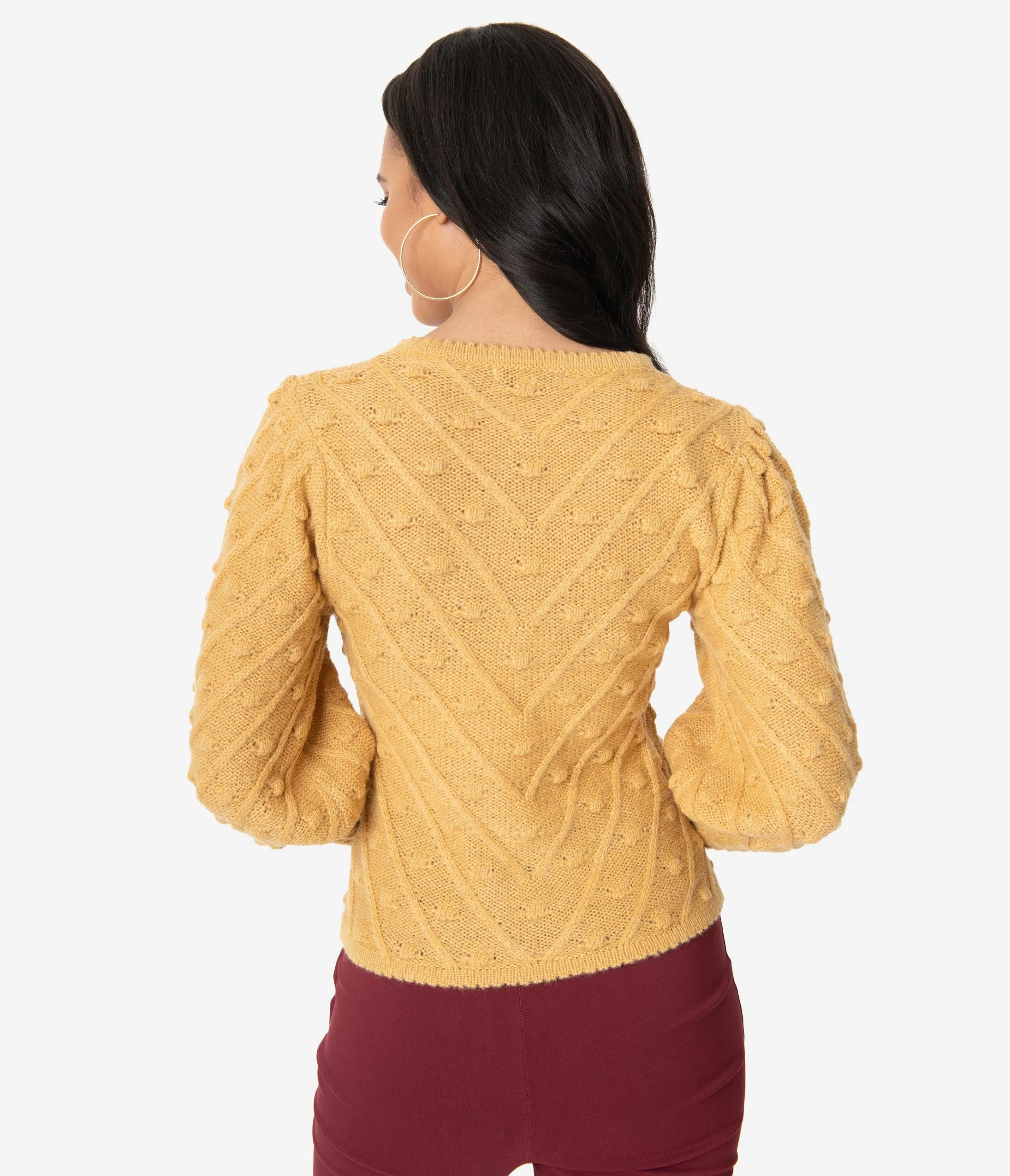 Vintage Style Mustard Swiss Dotted Crop Sweater